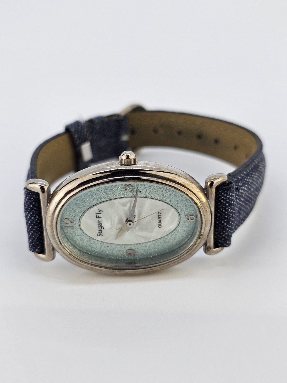 Women’s Watch 25MM Multicolor Dial Dark Blue Denim Leather Bands NEW Battery
