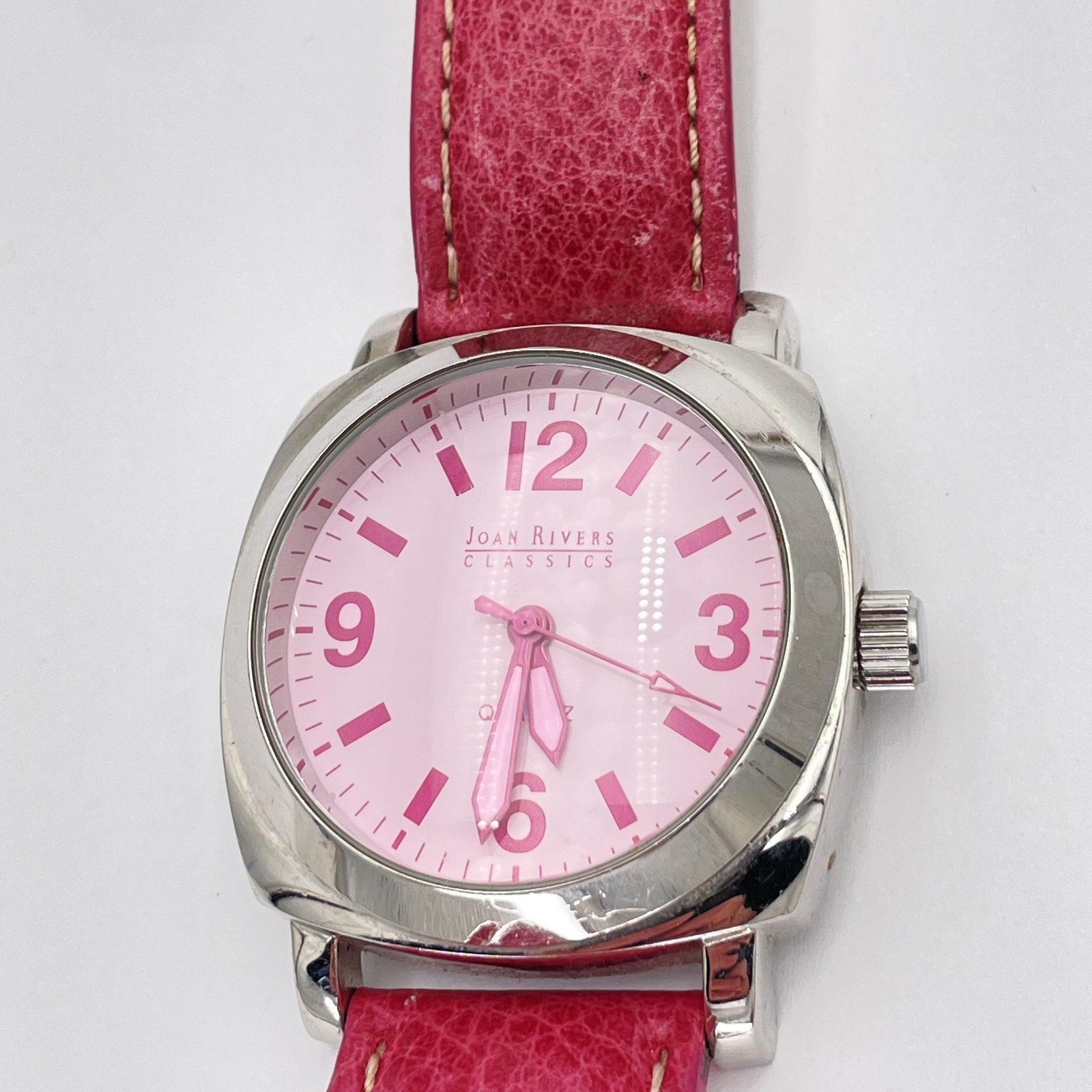 Joan Rivers Classics Watch Womens Pink Dial Leather Strap Quartz Japan Movt