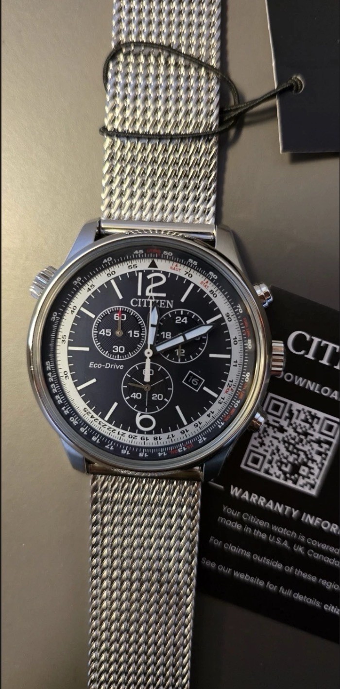 Citizen ATO361-81L Eco-Drive 43mm BlueDial Chronograph SS Mesh Band Men’sWatch
