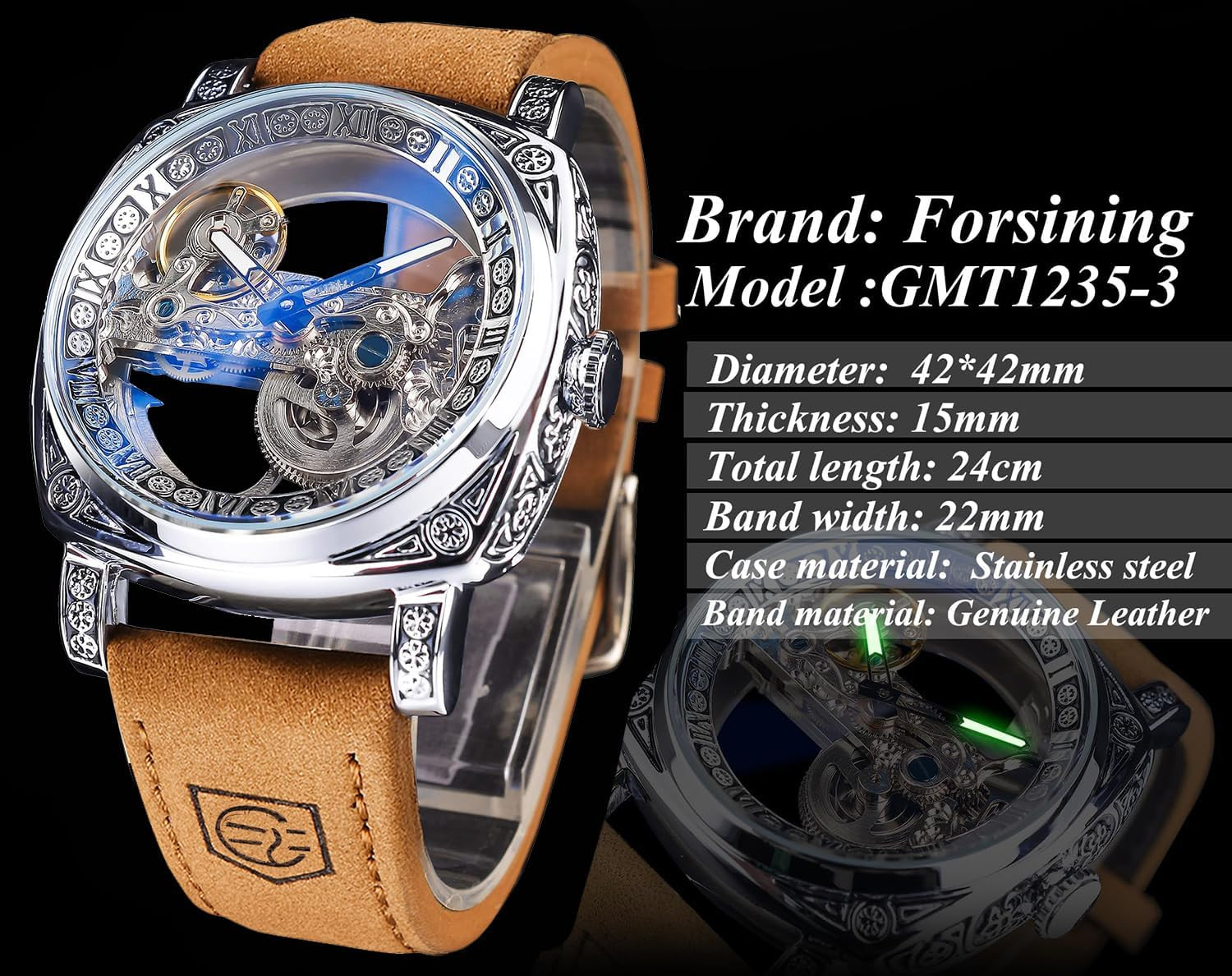 Men’s Luxury Hollow Skeleton Automatic Watch with Vintage Leather Strap