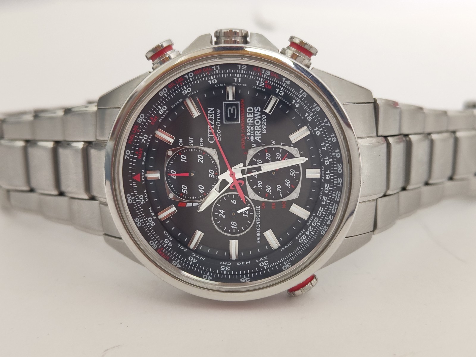 Citizen Men’s Red Arrows Chronograph World Time A-T Bracelet Watch AT8060-50E