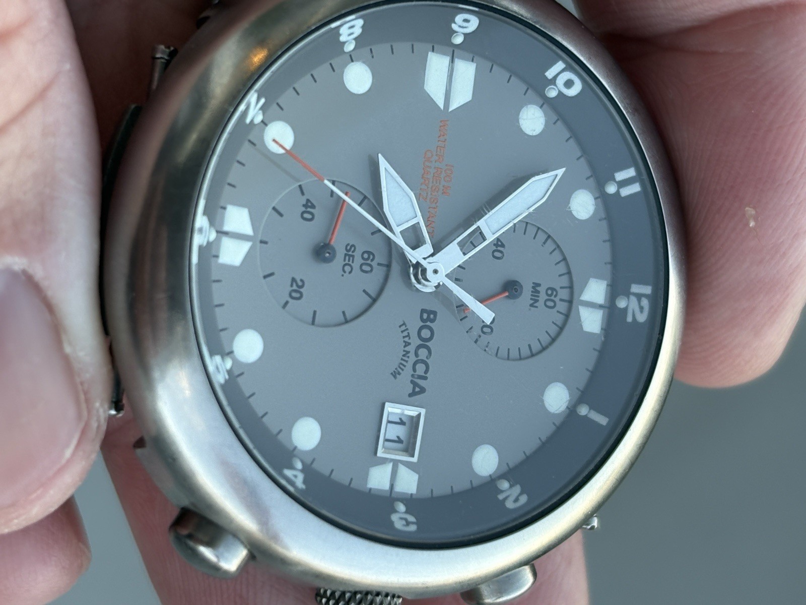 BOCCIA titanium men’s watch Chronograph /D- New Battery – Needs A Band