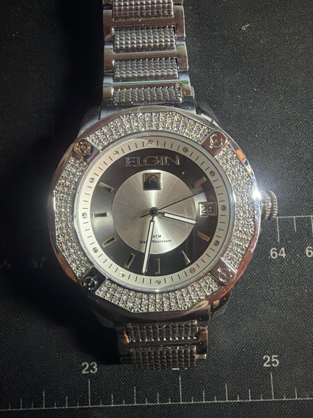 Elgin Men’s Crystal Bezel Silver Tone Analog Watch FG160032
