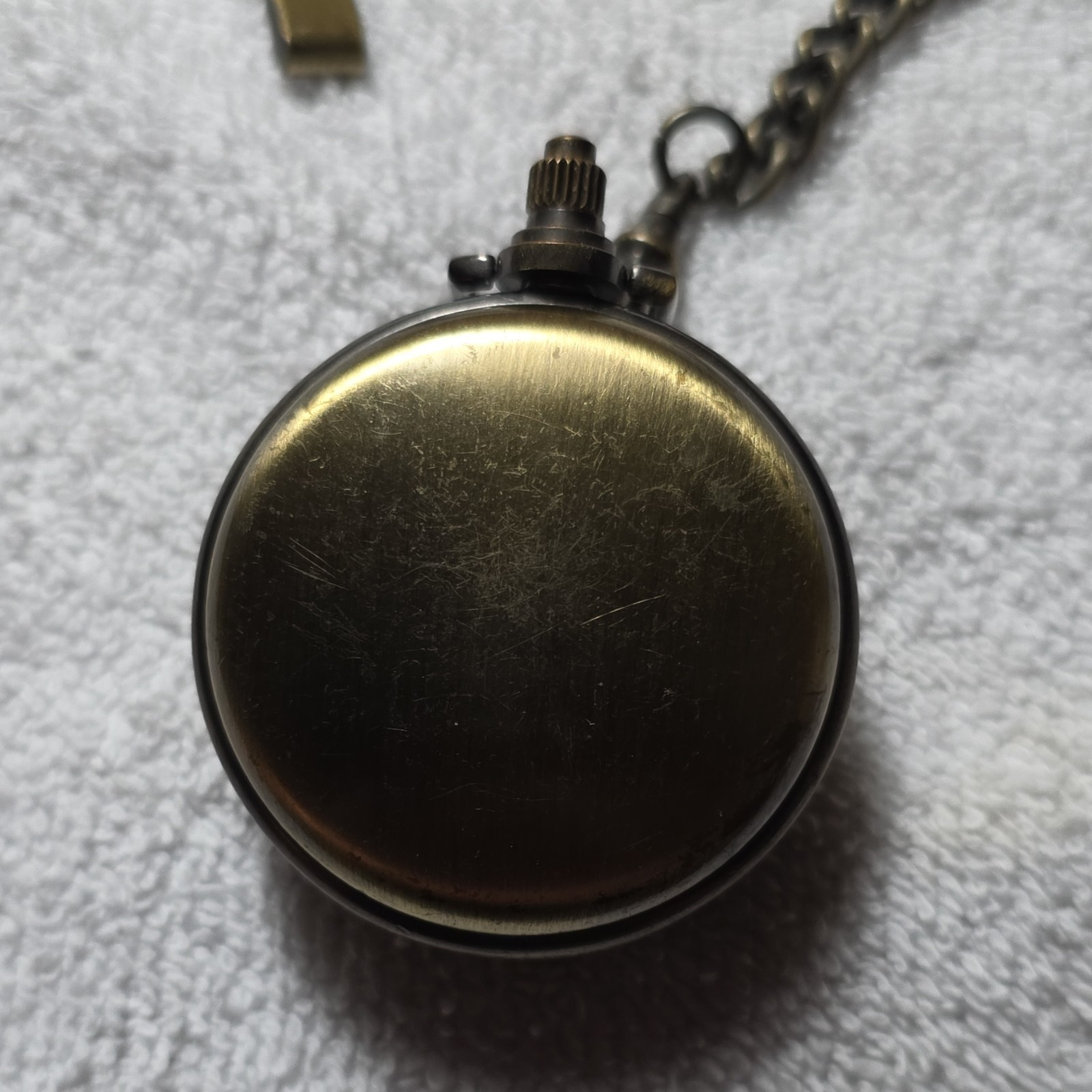 Coleman Bronze Full Hunter Quartz Pocket Watch White Dial Arabic Numerals Chain
