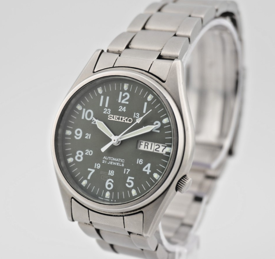 SEIKO Military 7S26-3060 Automatic 21J Khaki Green Dial Men’s Field Watch JAPAN