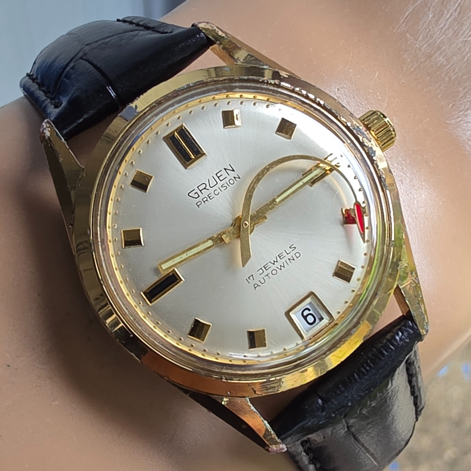 Vintage GRUEN men’s automatic watch Date Rocket second hand swiss 1960s