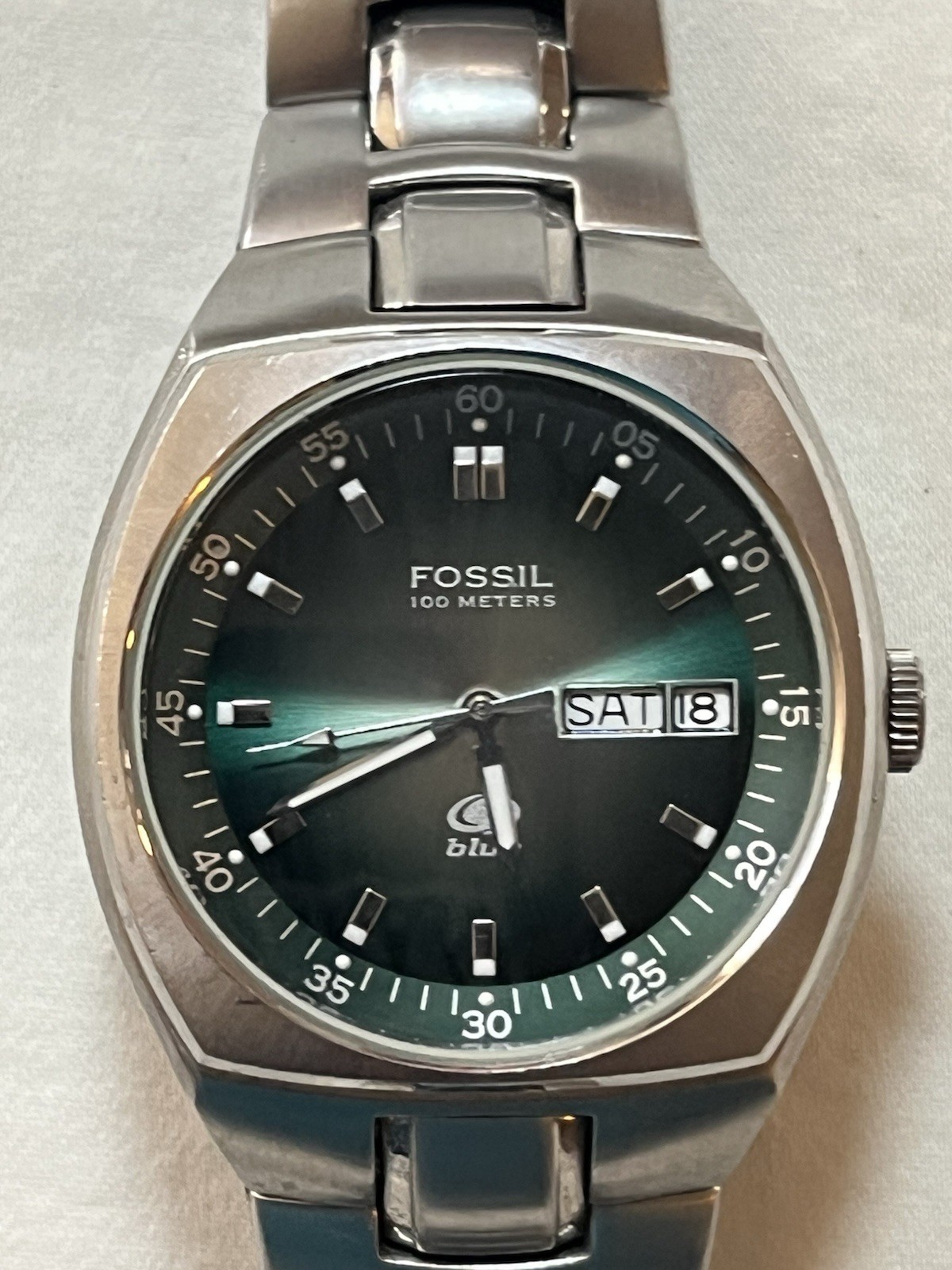 Fossil Blue Day/Date, Green Dial, Quartz Watch, Stainless, 38mm