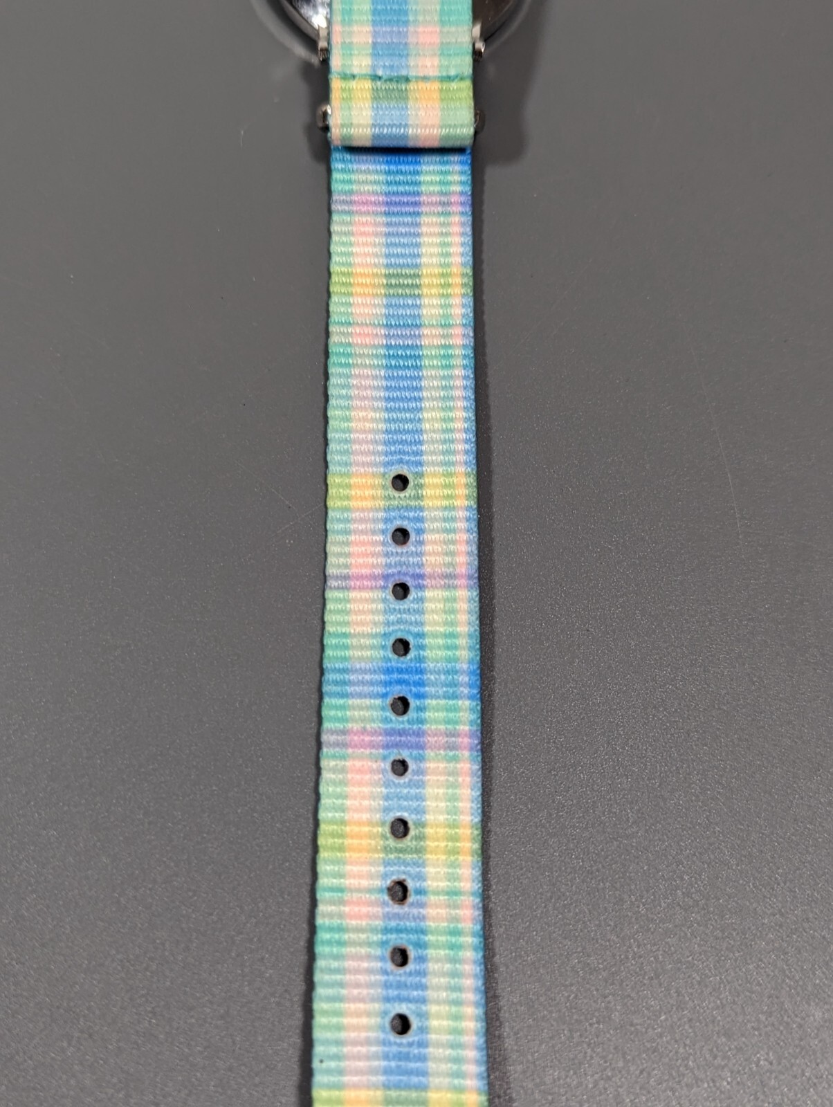 Isaac Mizrahi Live Silver Tone Dial Round Case Blue Green Pink Canvas Band Watch