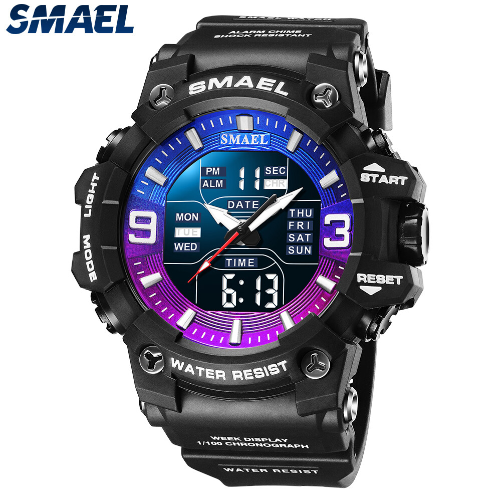 SMAEL Men’s Sport Watch: LED Digital Dual Display Electronic Wristwatch