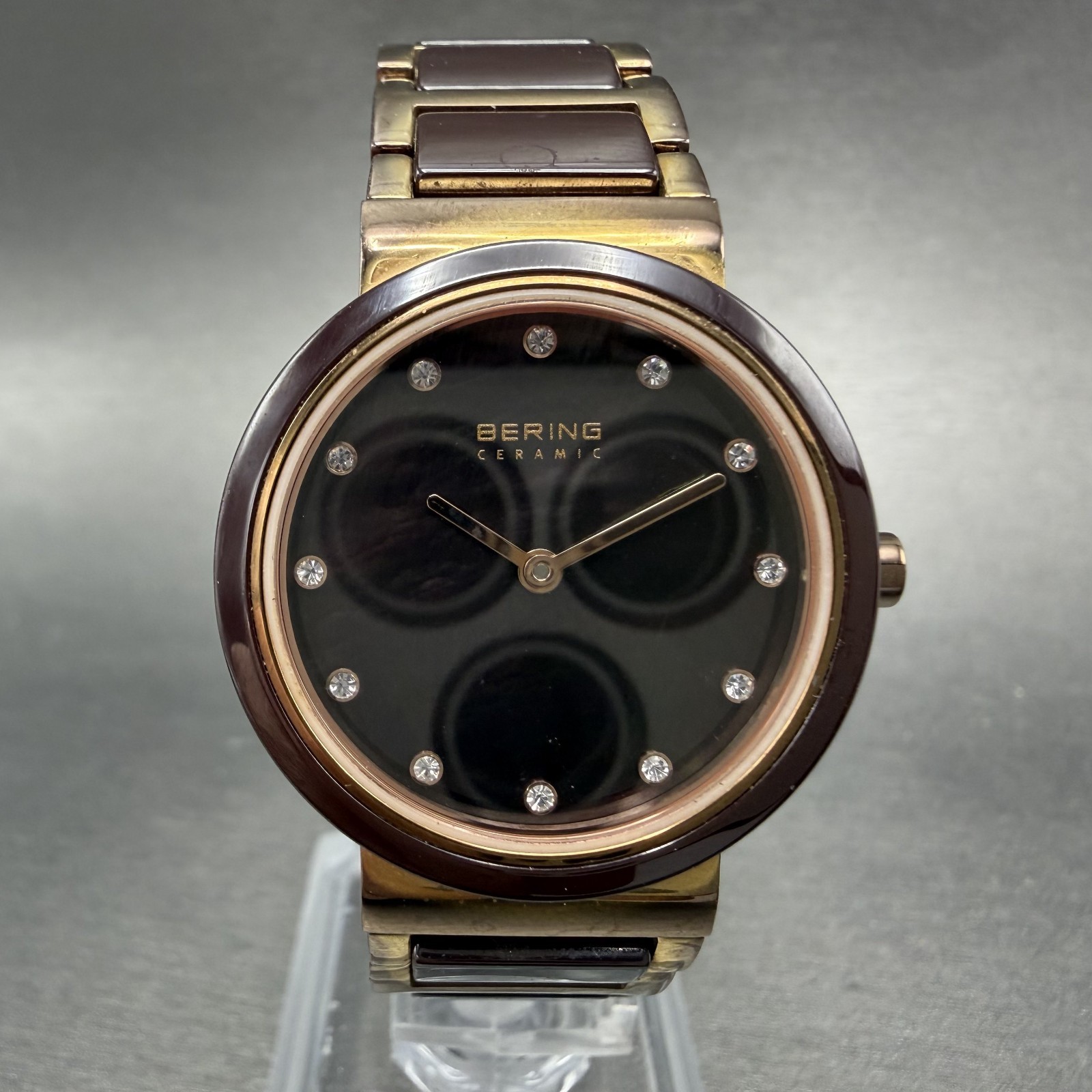 Bering Ceramic Watch Women 29mm MOP dial Rose Gold Tone Round 10729-765 New Batt