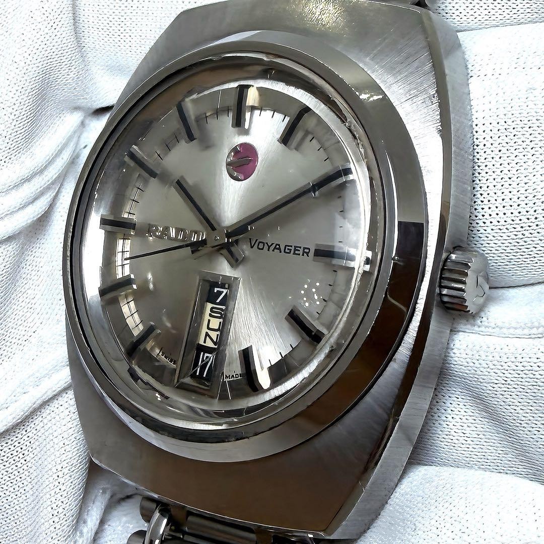 Rado Voyager 11814/1 Automatic Day-Date Cut Glass Mens Vintage Watch Japan