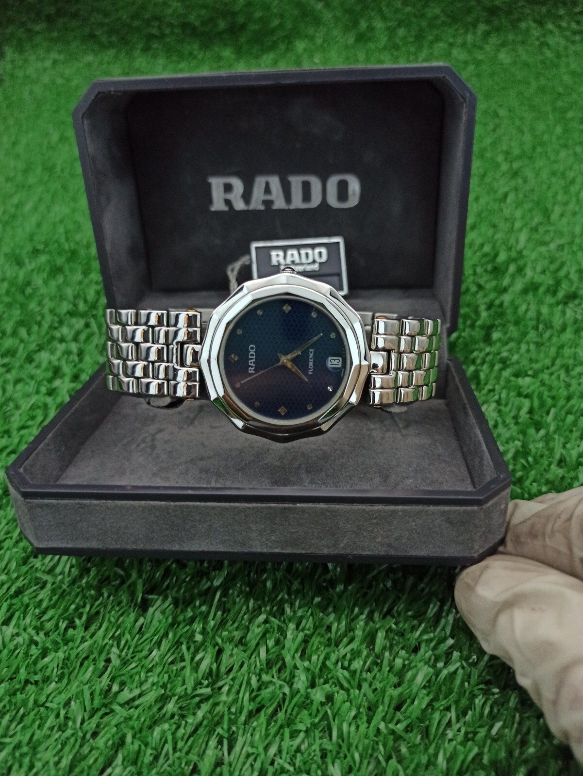 FULL SET VINTAGE RADO FLORENCE BLUE WATCH SWISS MADE 80s MEN & RARE & CLASSIC