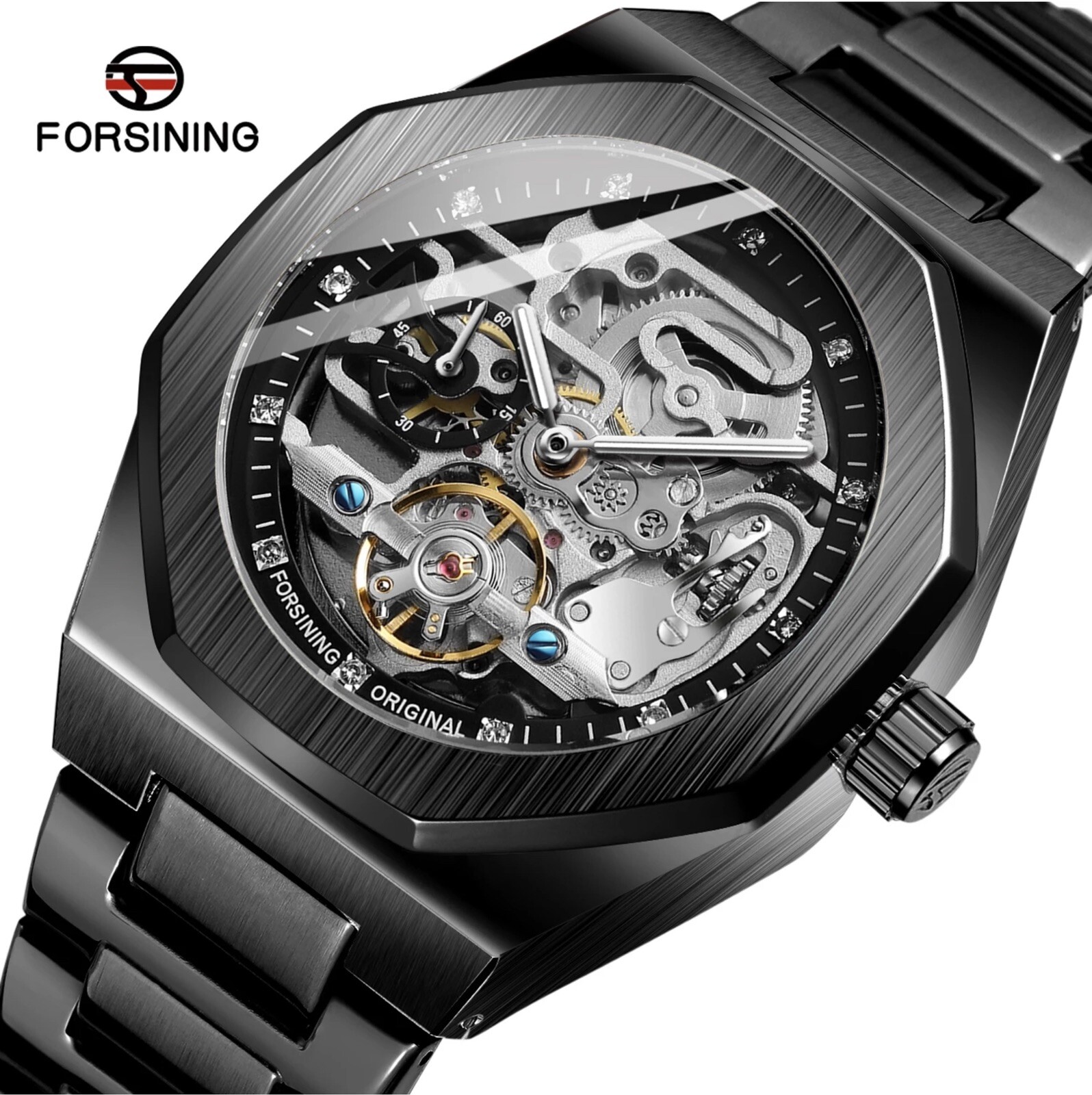 Men’s Watch Skeleton Mechanical Luminous Luxury Waterproof Sport Octagon Shaped