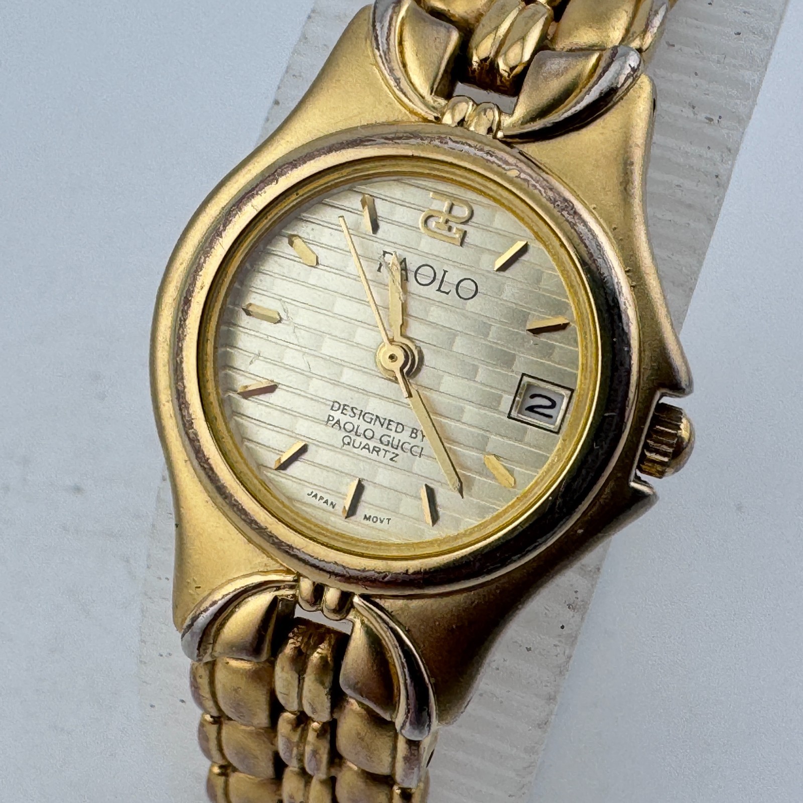 Vintage Paolo Gucci Quartz Watch Women Gold Tone Date Japan Analog New Batter 7″
