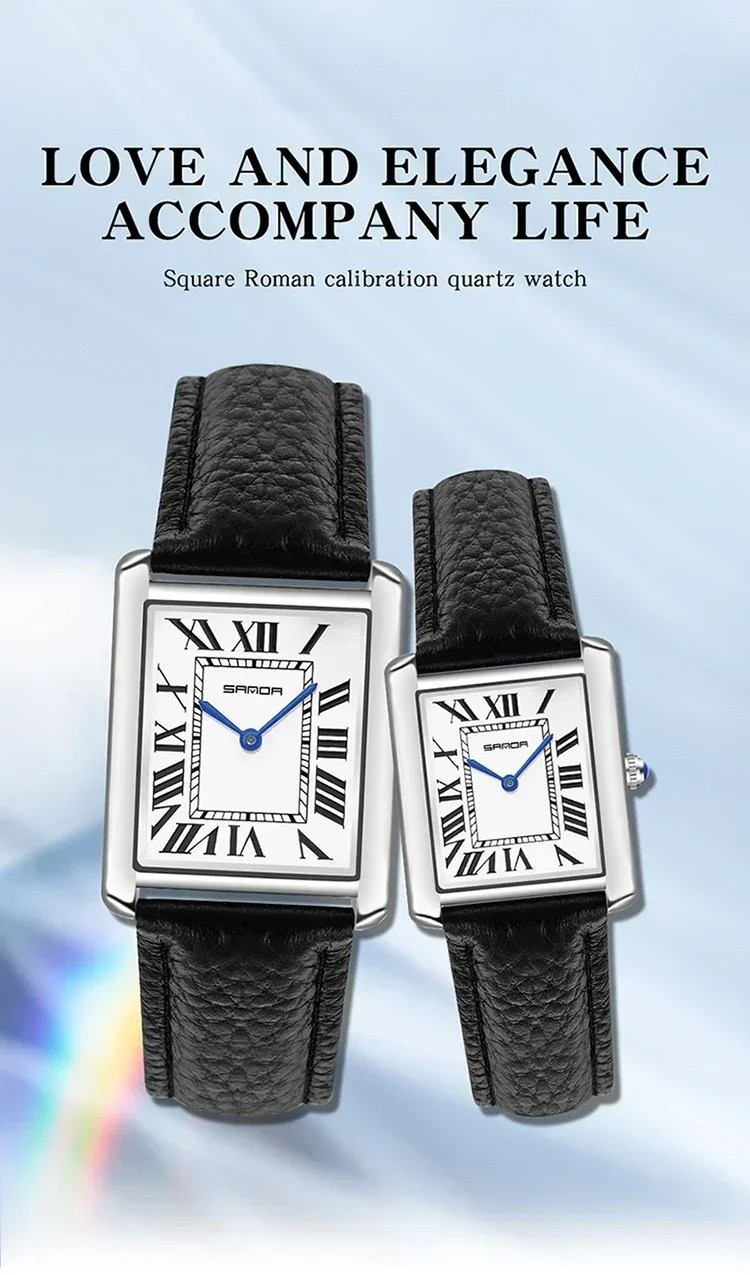 Men Women Square Dial Quartz Watch Leather Strap Waterproof Sport Casual