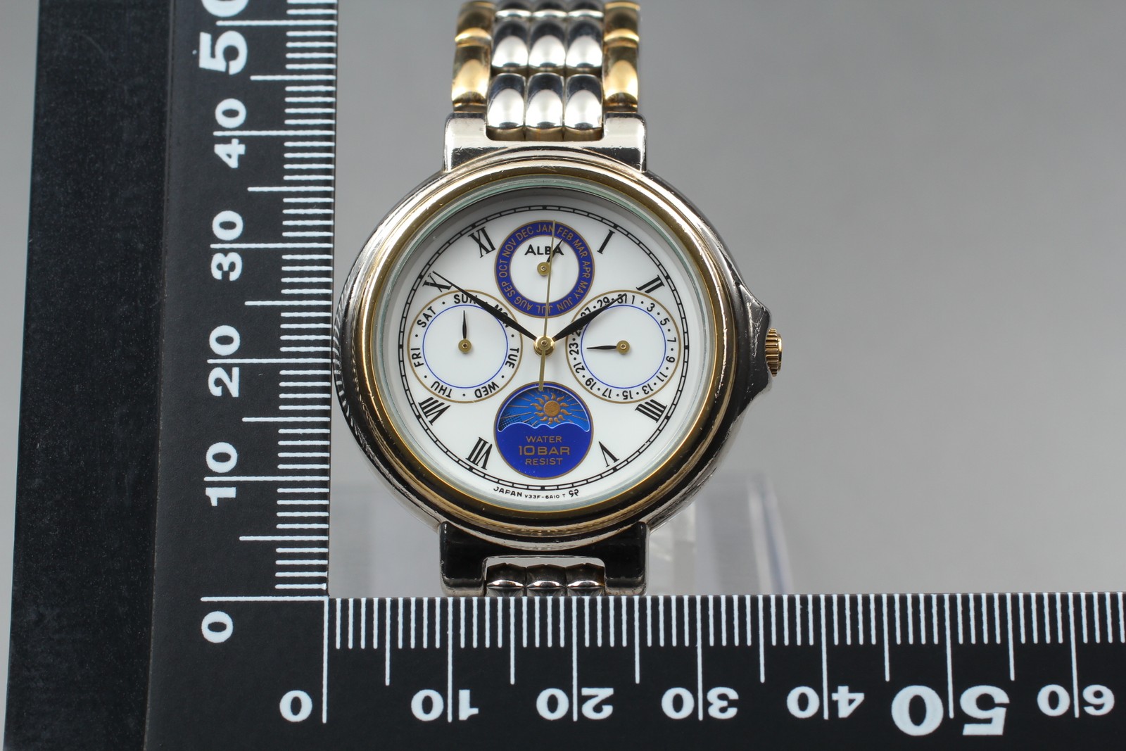 SEIKO ALBA V33F-6A60 Sun & Moon Qz 16.3cm Mens Watch Vintage Exc+5 From JAPAN