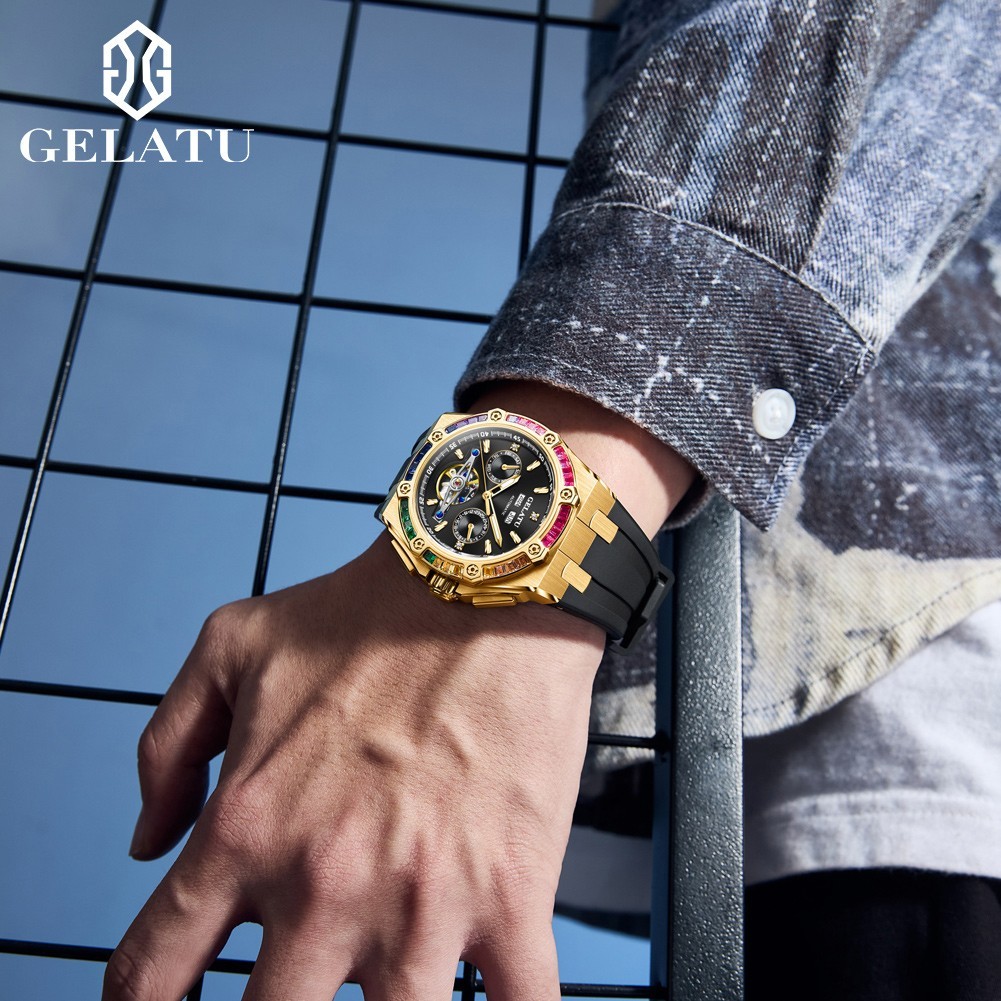 GELATU Automatic Mechanical Men’s Watch, Luminous, Waterproof, Complete Calendar
