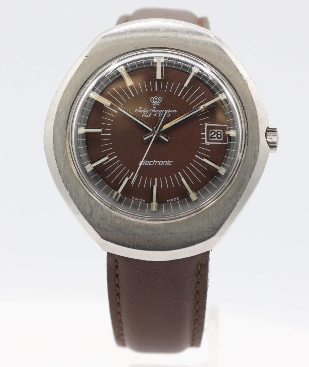 Vintage Jules Jurgensen G 02-201 Brown Men’s Electronic Wristwatch Swiss Steel