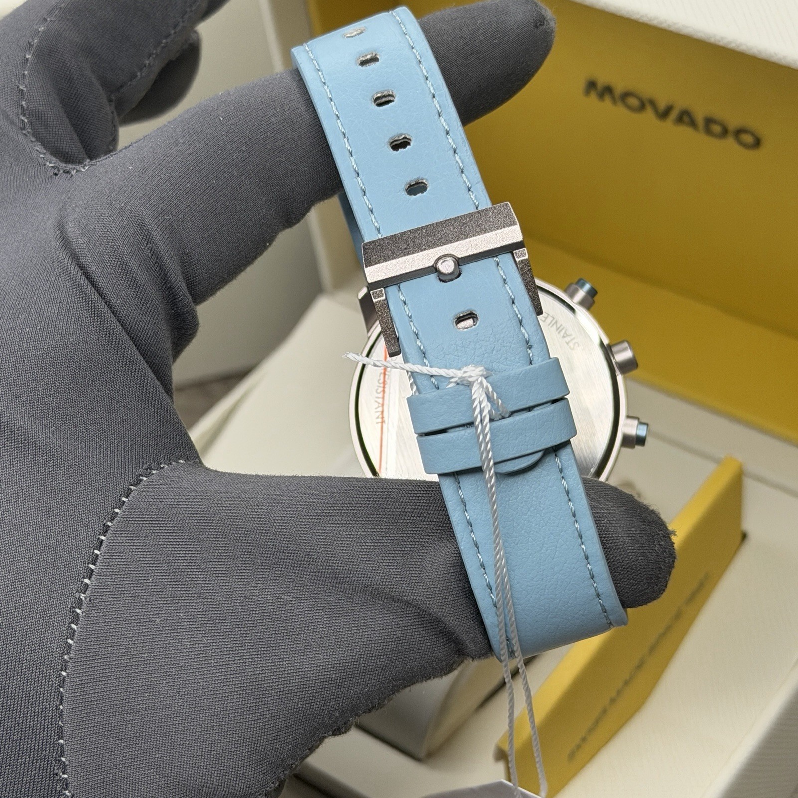 NEW✅SWISS✅ Movado FACE Silver Dial Blue Leather Chrono Aluminum Watch 3640148