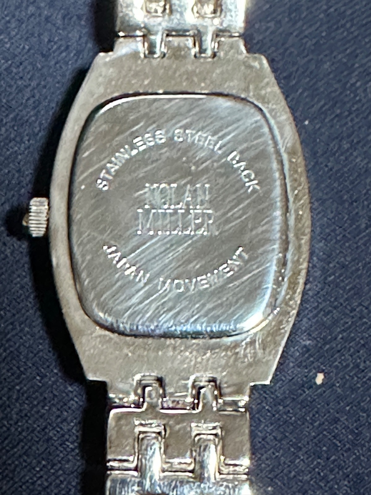 Nolan Miller Womens Silver Tone Rhinestone Bracelet Watch 6-1/4”