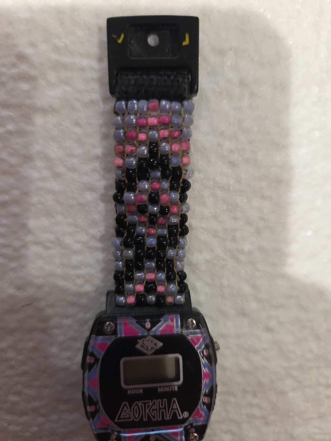 Vtg GOTCHA SURF Skate DIgital Watch 80s Orig Neon Pink/Purple Beaded Band