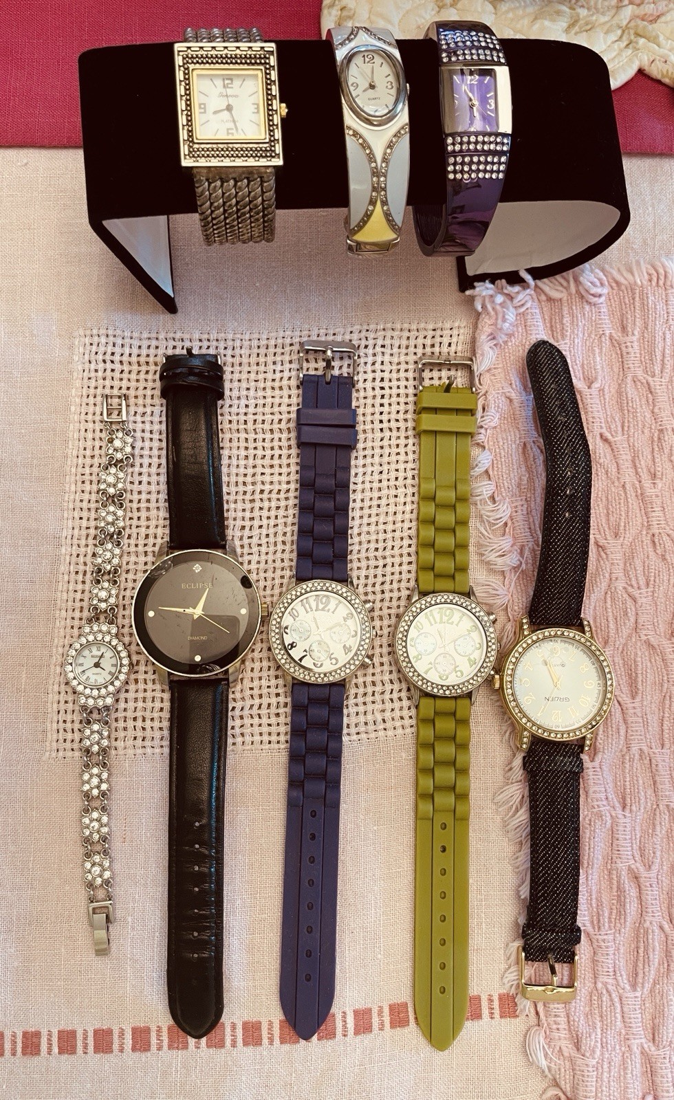Watch Lot of 8 – Gruen Kassaris Eclipse BORA Geneva 3 cuff style not tested