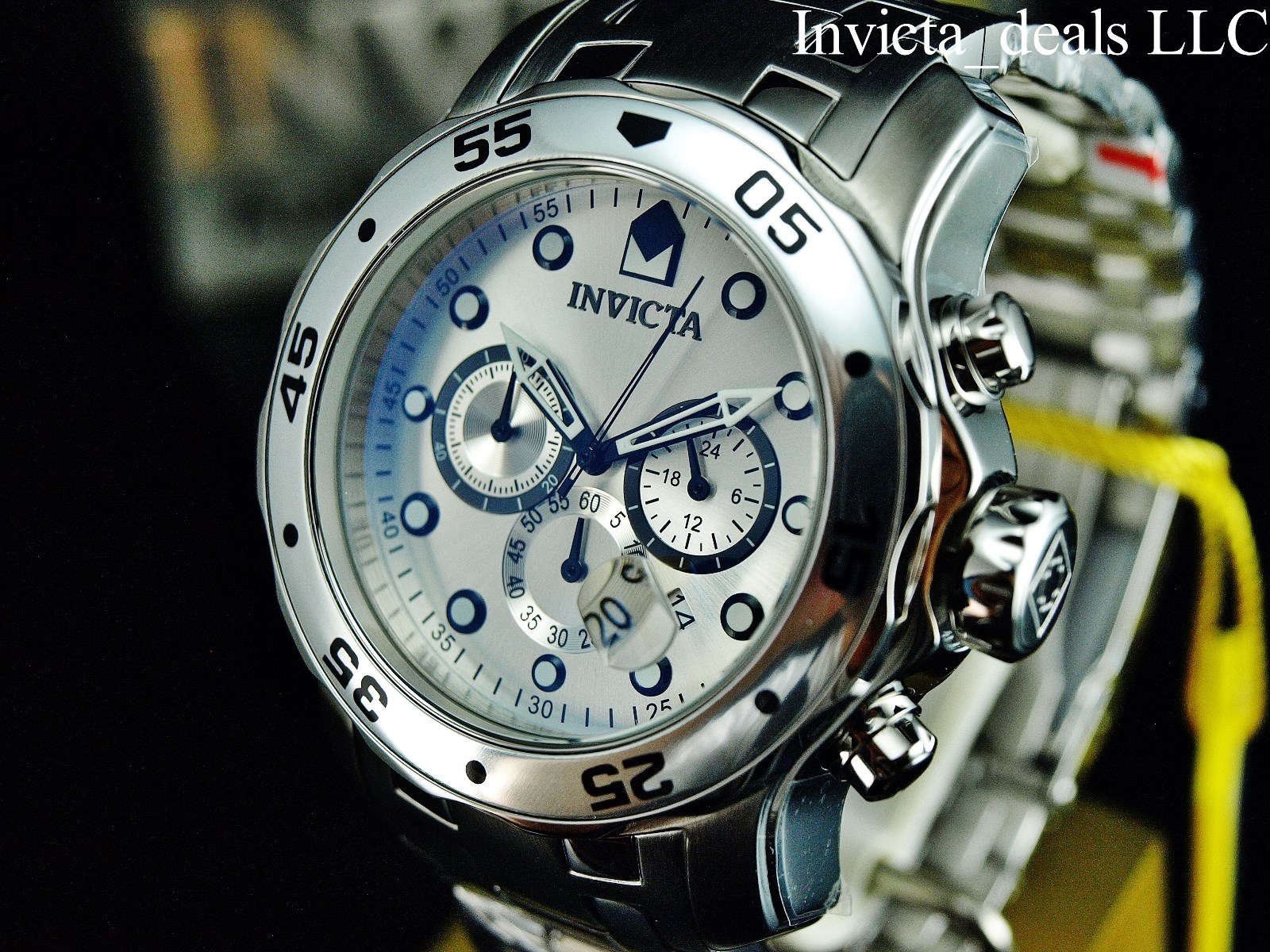 Invicta Men’s 48mm Pro Diver SCUBA Chronograph SILVER DIAL All Silver Tone Watch