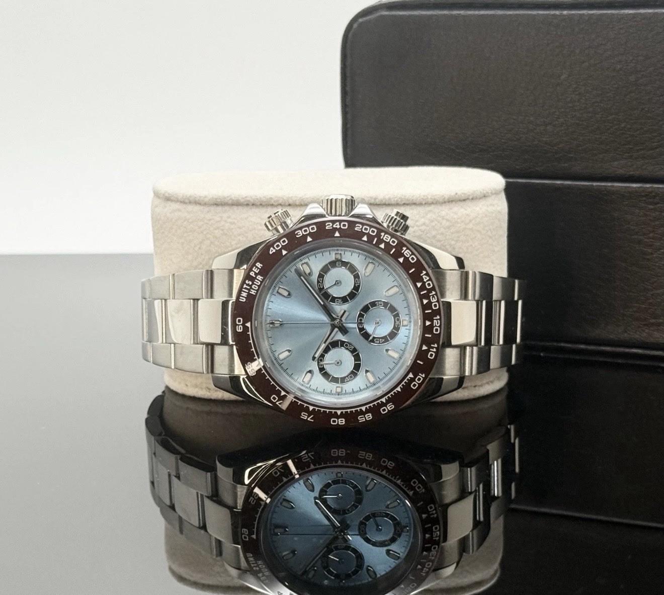 Custom 39mm “Ice Blue with Brown Bezel” Seitona Mod Watch w/ VK63 Chronograph
