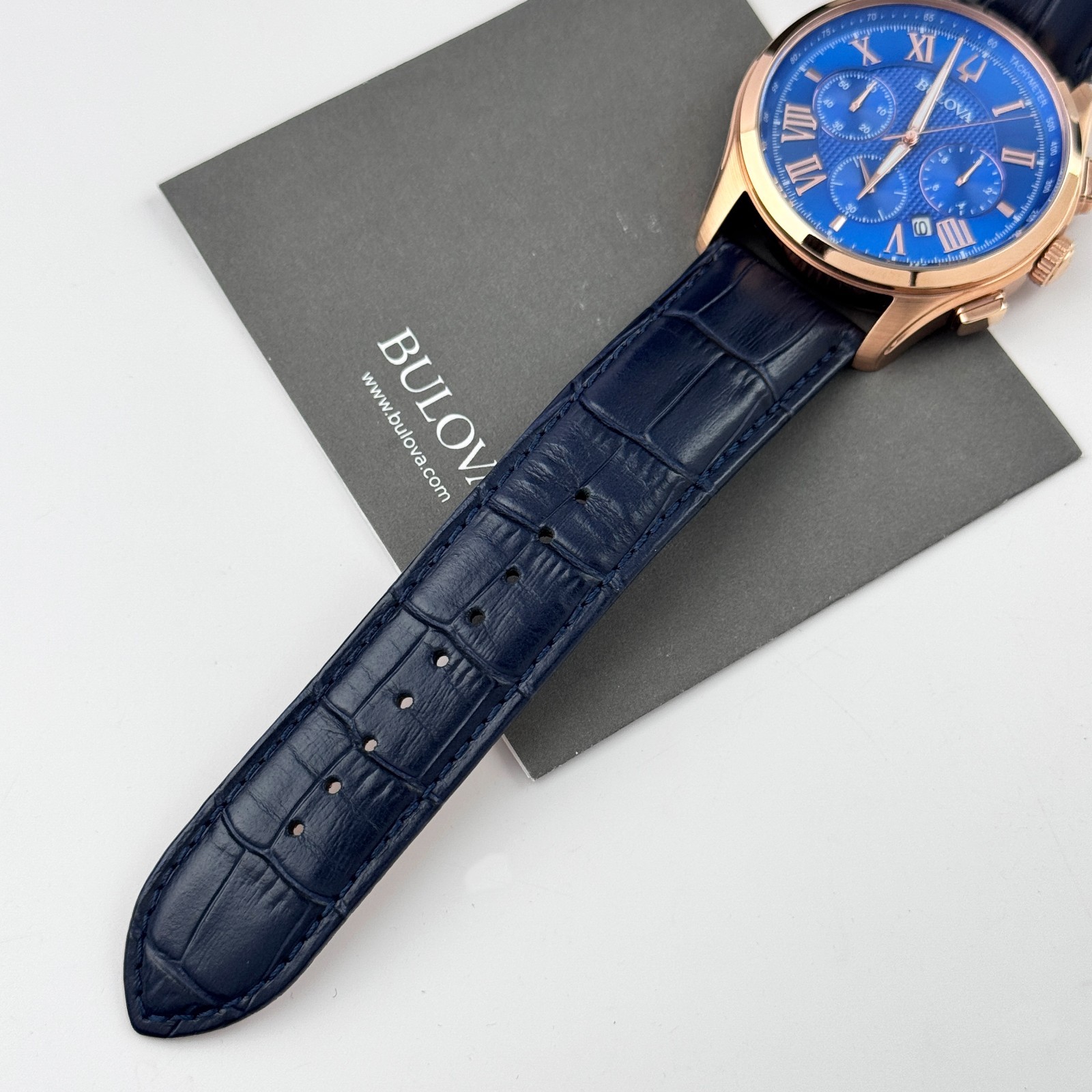 Bulova Classic Wilton 97B170 Blue Dial Leather Strap Men’s Chronograph Watch