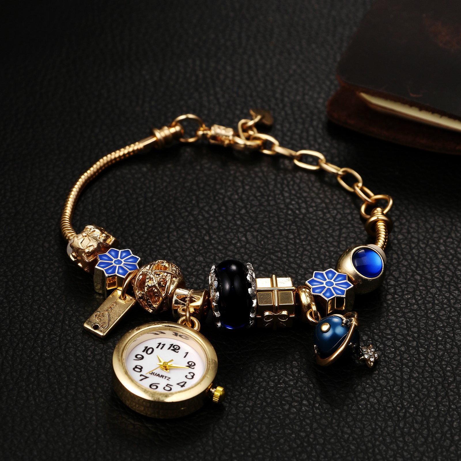Womens Birthstone Boho Bracelet Analog Quartz Wrist Watch Adjustable Chain Strap