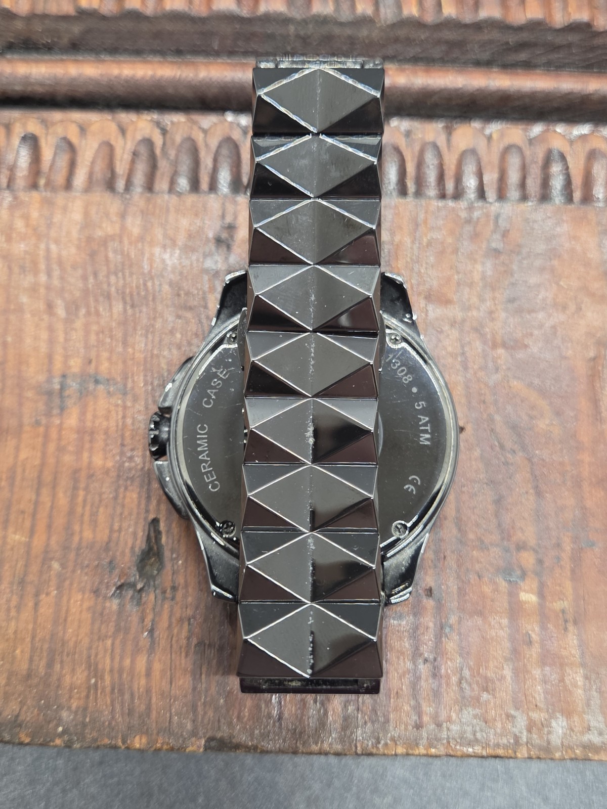 Rare Karl Lagerfeld Stainless Black Pyramid Stud Analog KL-1027 Watch AS IS