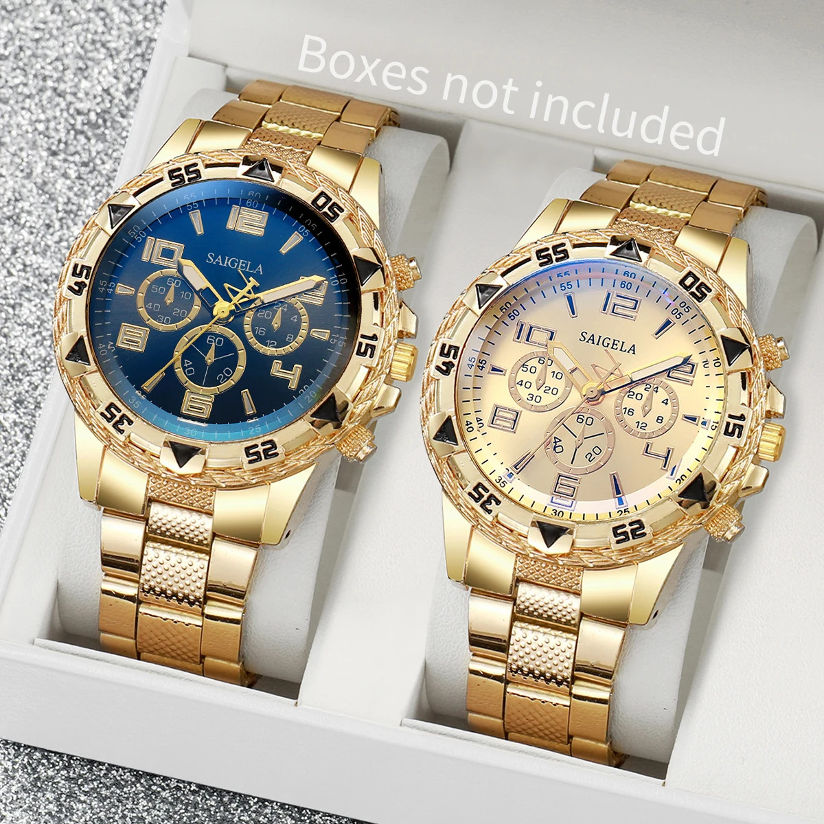 2pcs/set Men Business Watches Fashion Arabic Dial Steel Band Male’s Quartz Watch