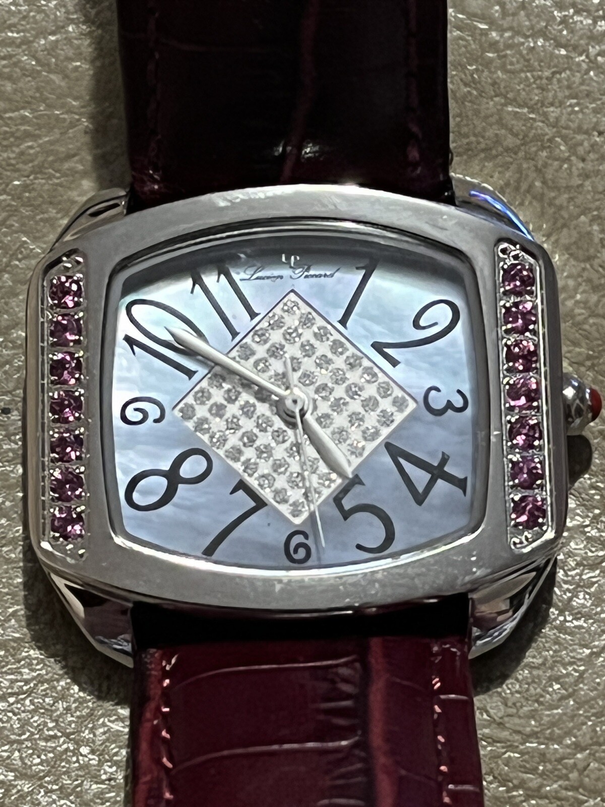 Lucien Piccard women’s watch 27061RHO gem bezel leather Sapphire Coated Crystal