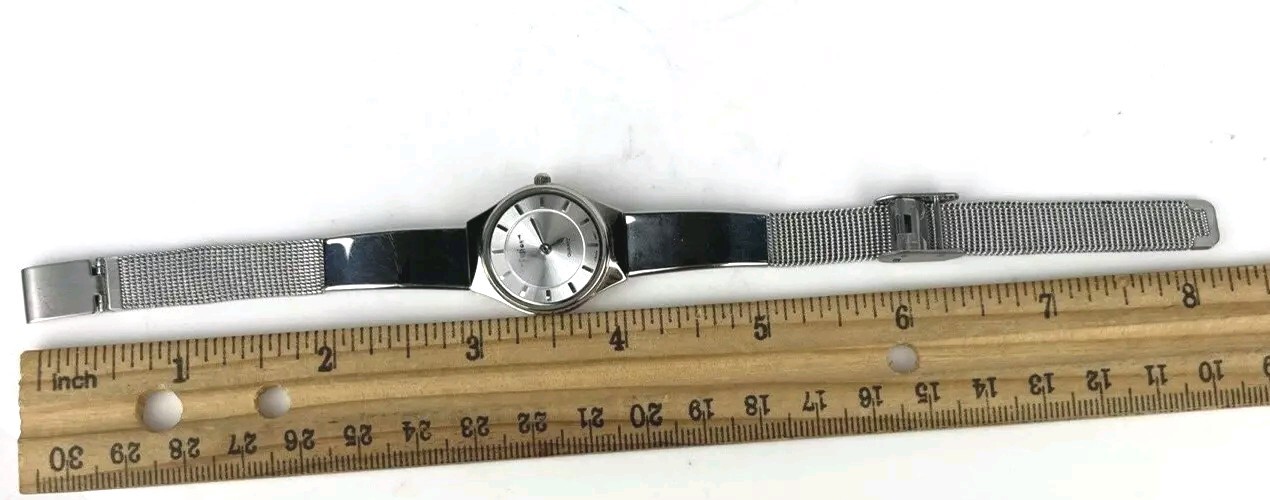Fusion Women’s SS Watch Silver Tone Mineral Crystal Mesh Bracelet New Battery