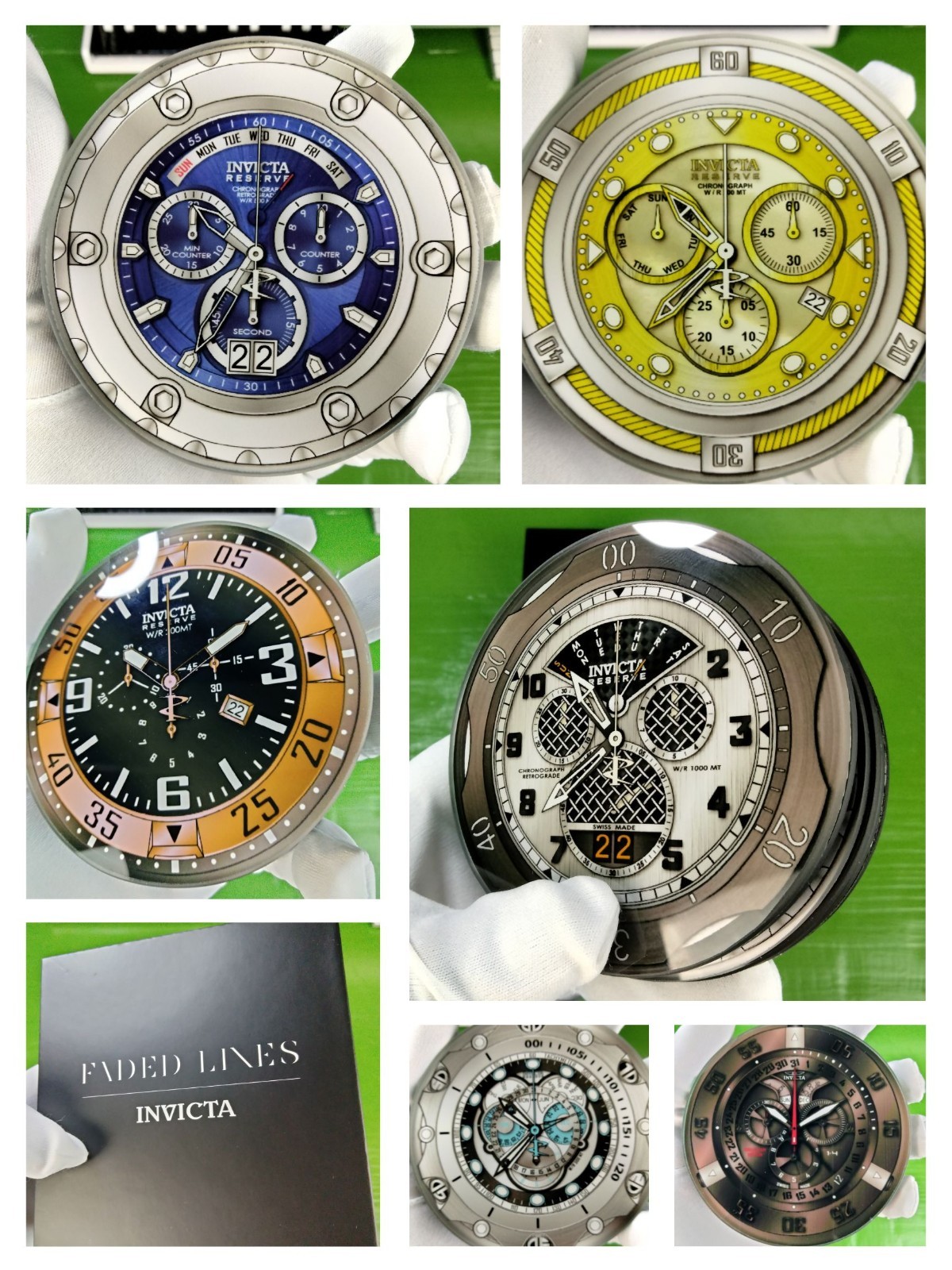 Faded Lines Invicta 6 Pc Watch Reserve FL-CS-109 Dial Glass Coaster Set in Box