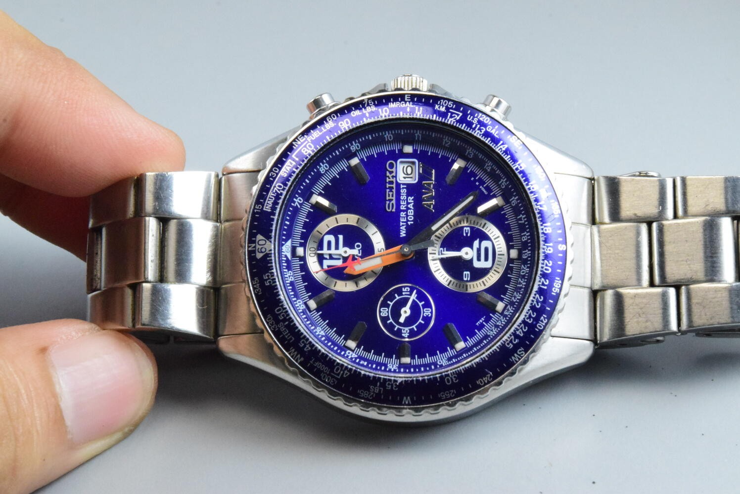 Vintage watch Seiko Chronograph 7T92-0CF0 Blue Men Quartz Round 43mm