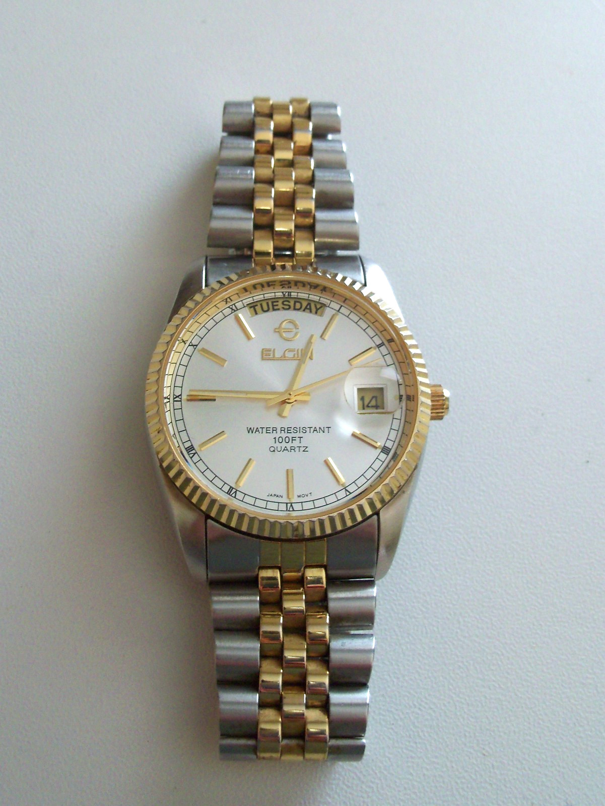 Vintage Men’s Elgin Presidential Watch 2-Tone Day & Date New Battery Runs Great