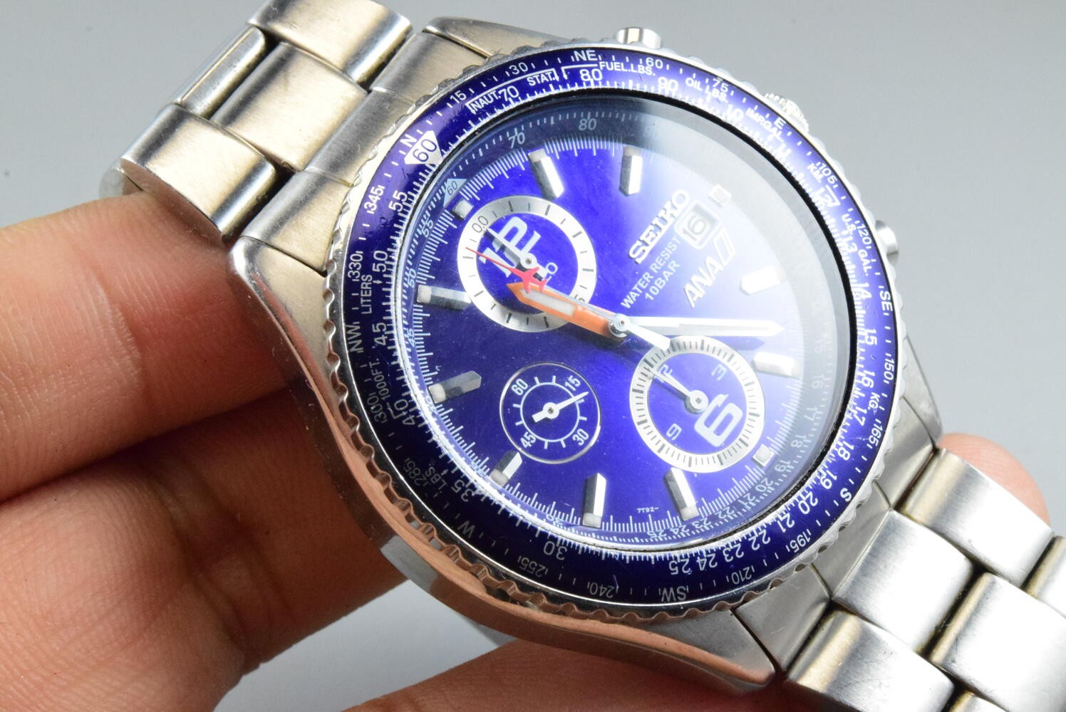 Vintage watch Seiko Chronograph 7T92-0CF0 Blue Men Quartz Round 43mm