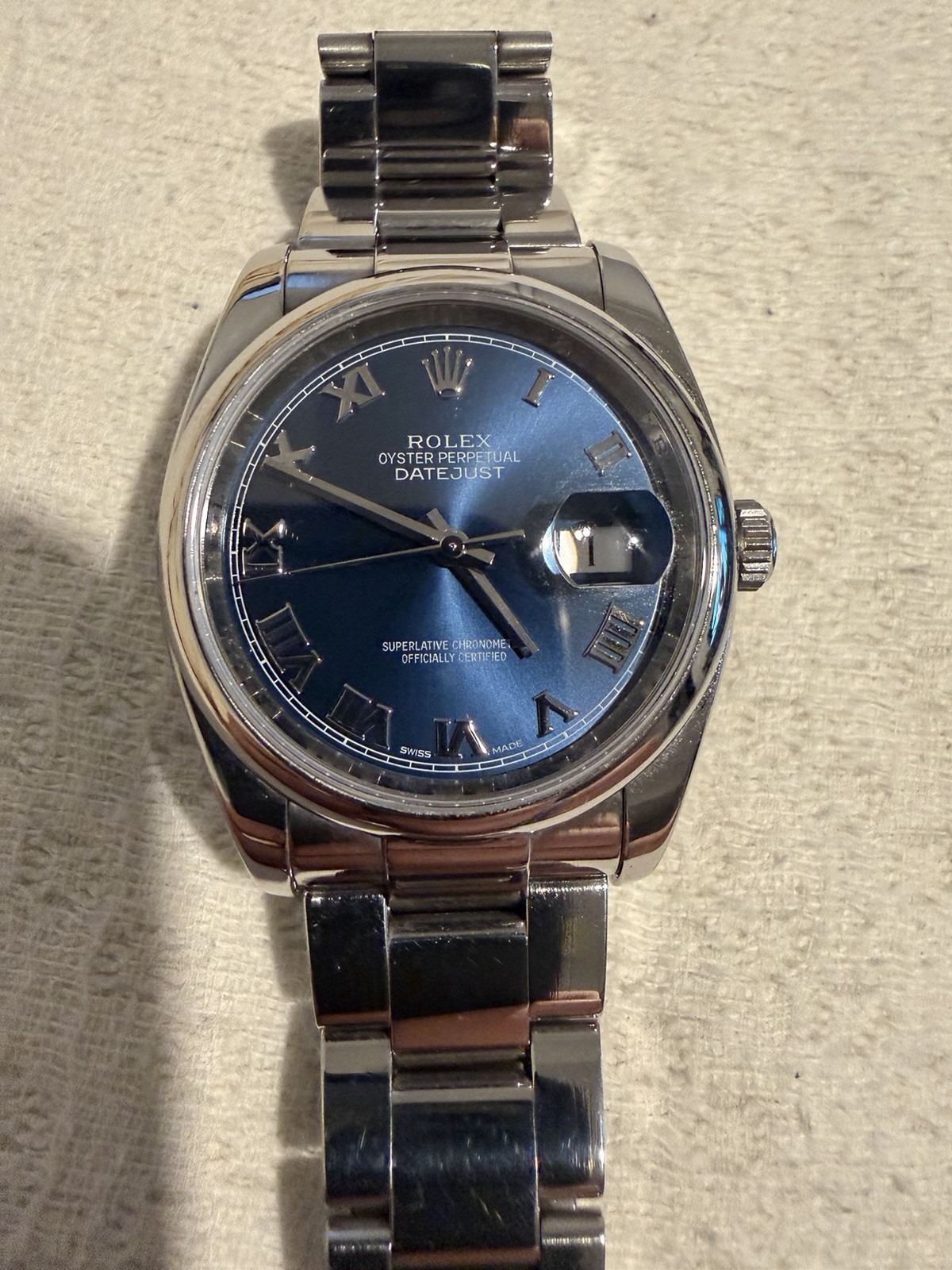 Rolex datejust 36mm , Blue Dial, Roman Numbers, 2012, Safe Queen Lightly Worn,