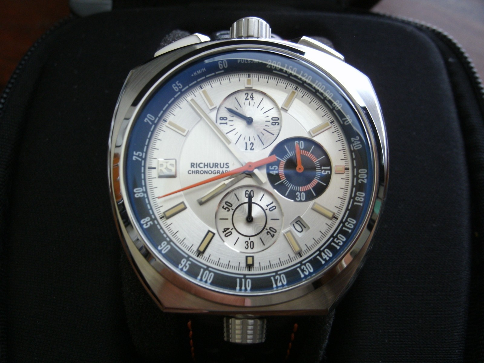 Richurus Bullhead watch working and keeping time. Silver dial.
