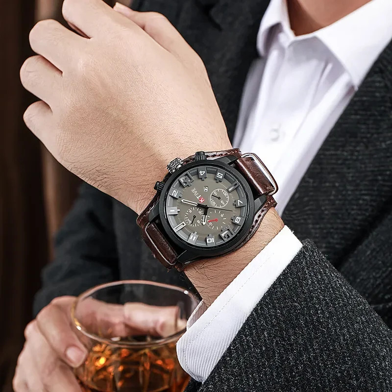 Men’s Watch PU Leather Strap Date Military Style Wristwatch