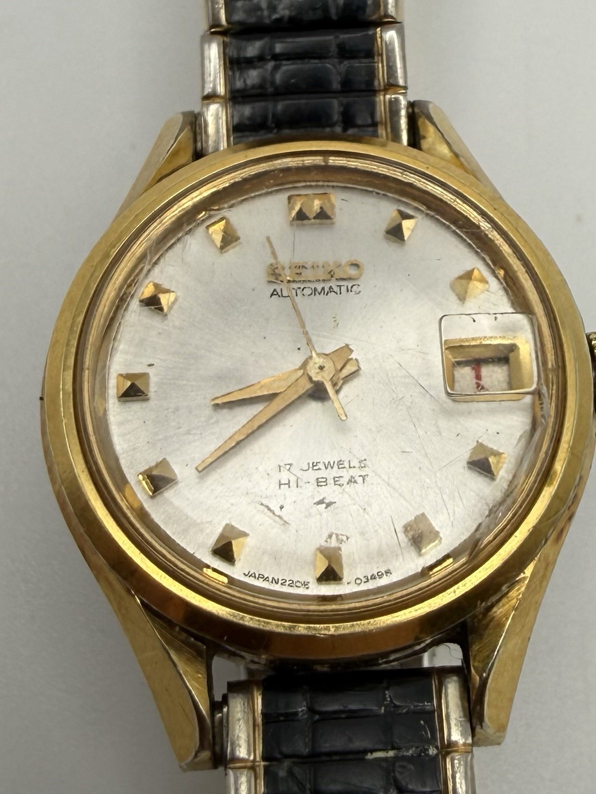 Seiko Automatic Hi-Beat 17 Jewels Date Gold Tone Case Silver Dial Watch