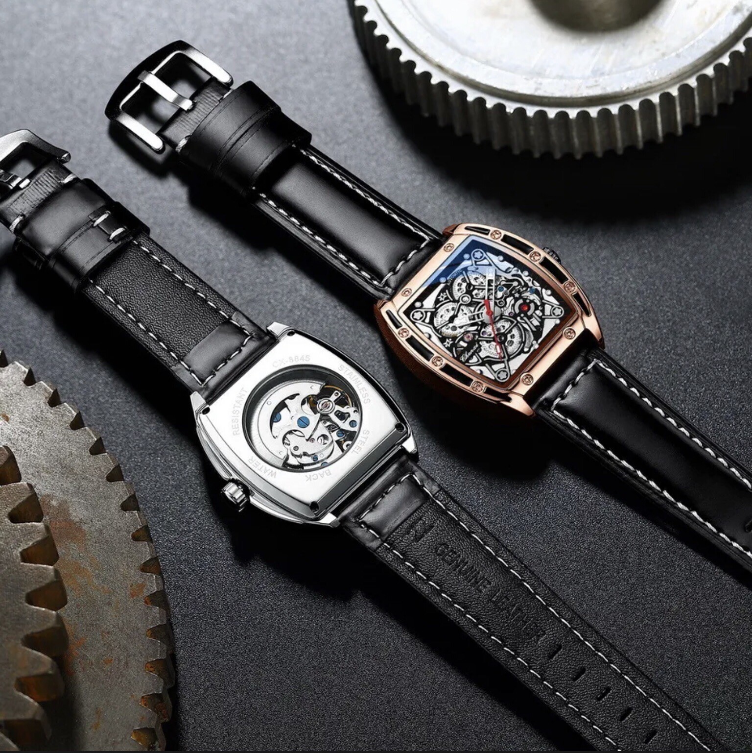 CHENXI Men’s Skeleton Automatic Mechanical Tonneau Shaped Watch Waterproof Gift