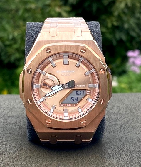 New Casio G-Shock GA2100 added Stainless Steel All Rose Gold Color MOD