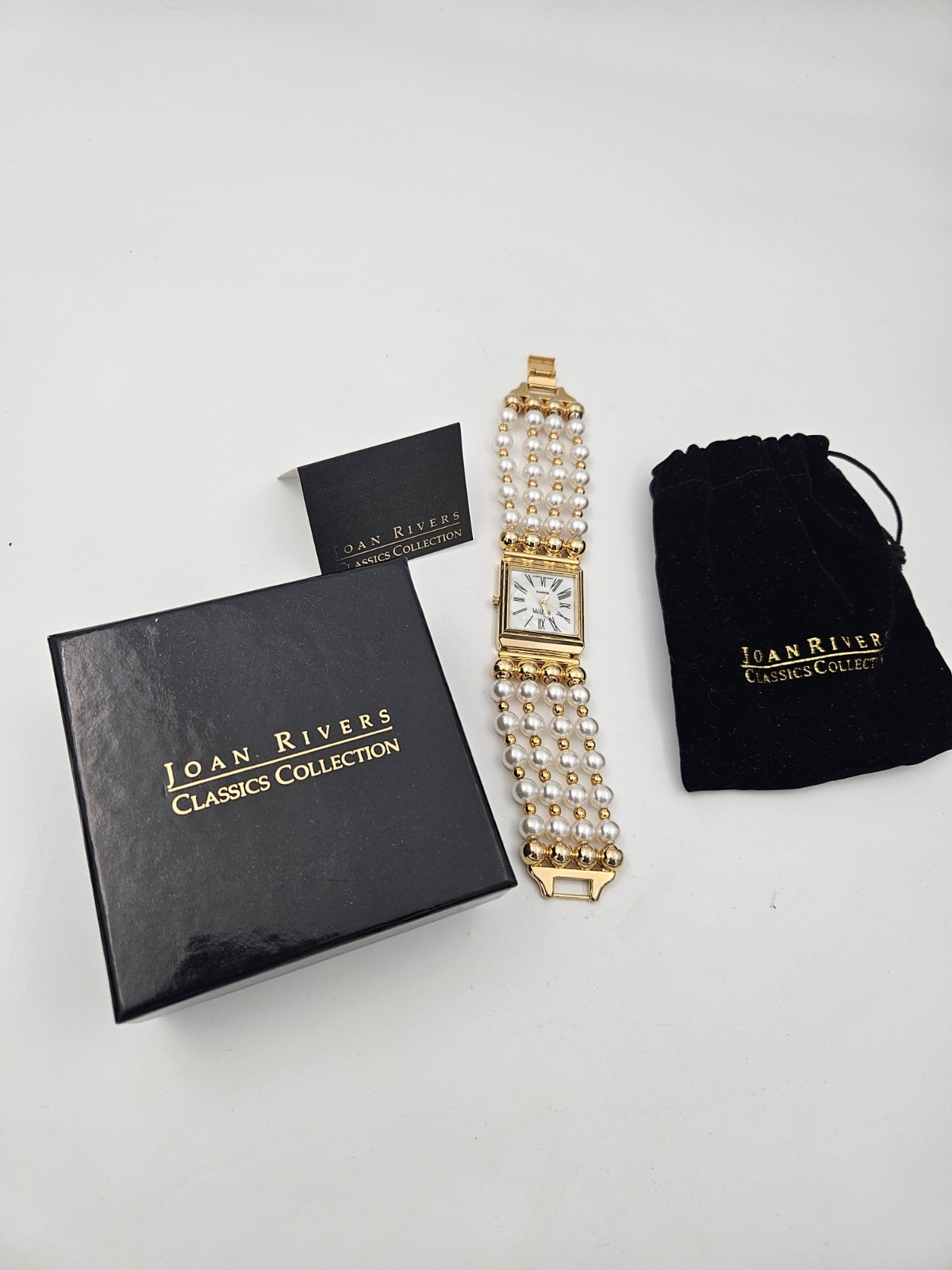 Vtg Joan Rivers Classics Women Watch 29mm Gold Tone Faux Pearl NEW BATTERY 7.75″