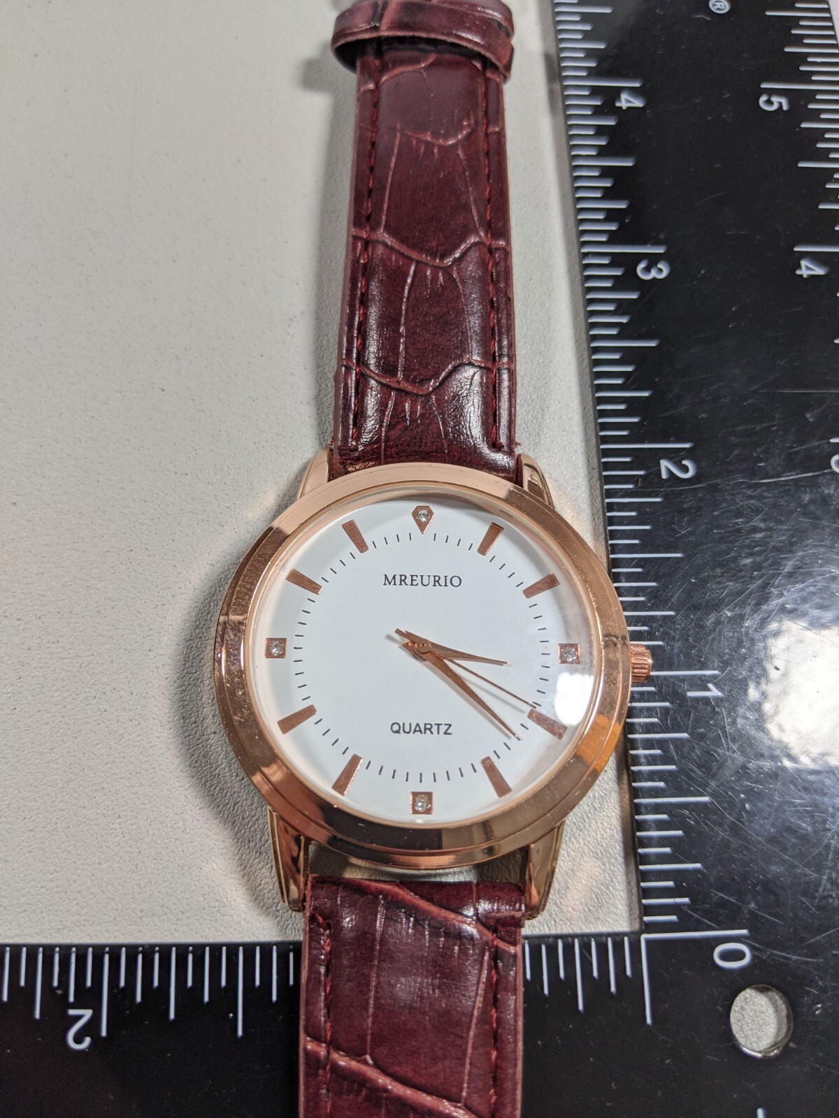 Mreurio White Dial Round Gold Tone Case 40 mm Brown Leather Band Watch
