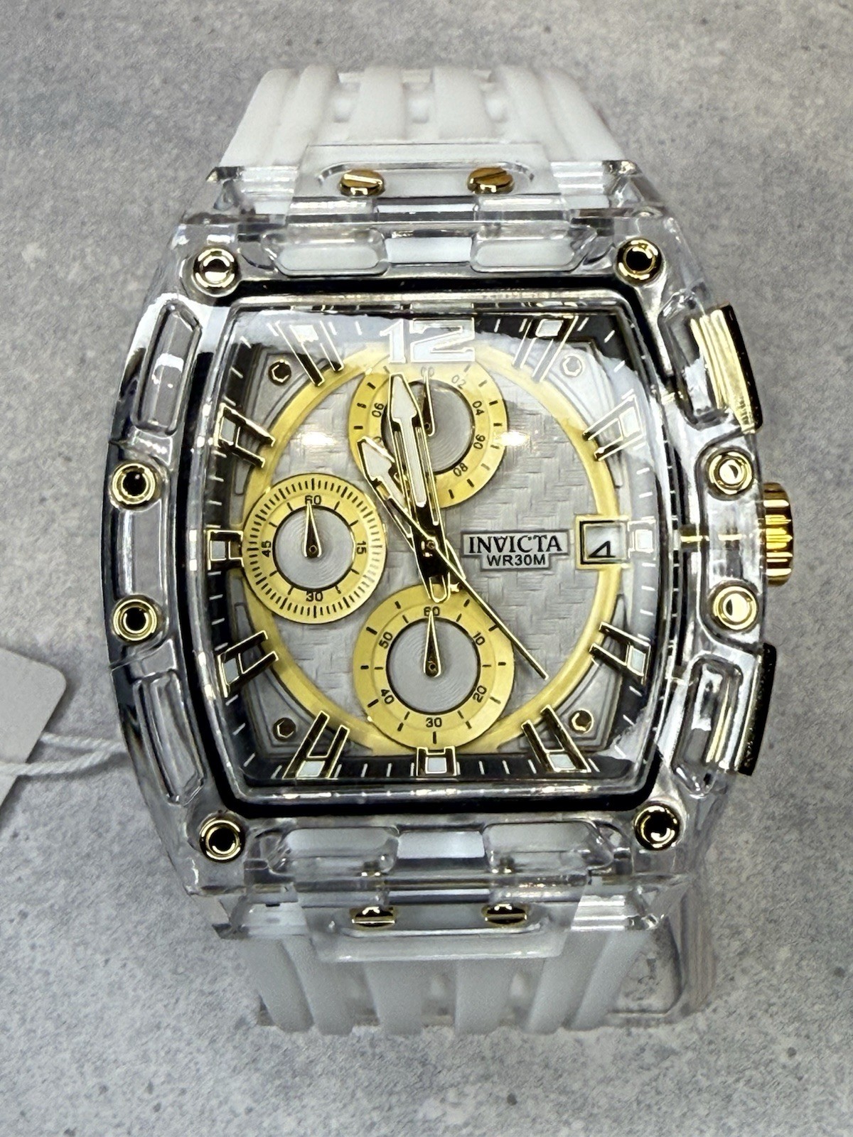 Invicta S1 Rally Allogrip Watch – White Transparent Case Gold Accents – New