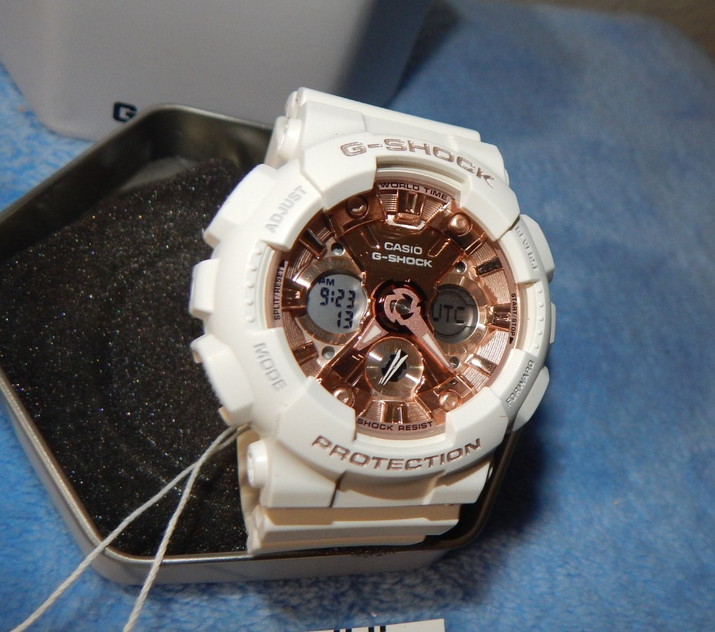New CASIO G SHOCK White Rose Gold GMA-S120MF-7A2 S Series Analog Digital Watch