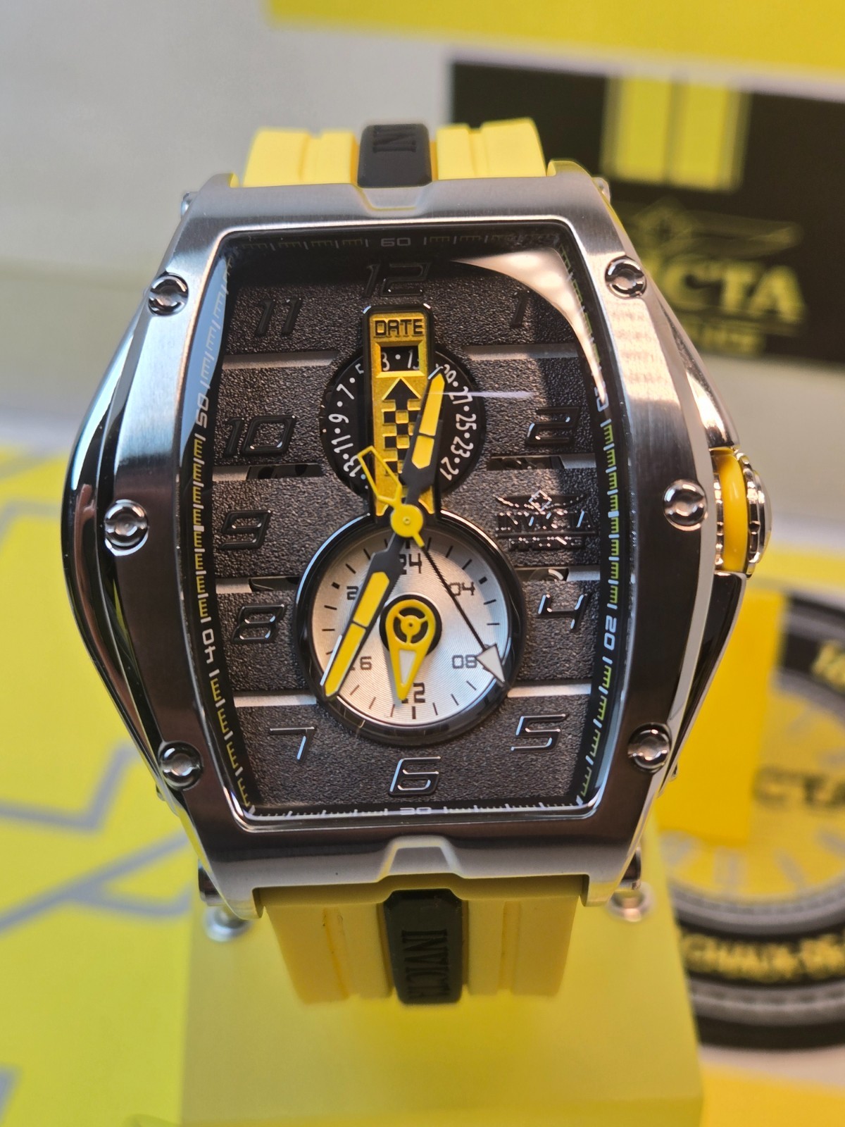 Invicta Racing Vibe RPM Mens Watch 57mm Yellow & Black w/ Carbon Fiber Dial NEW