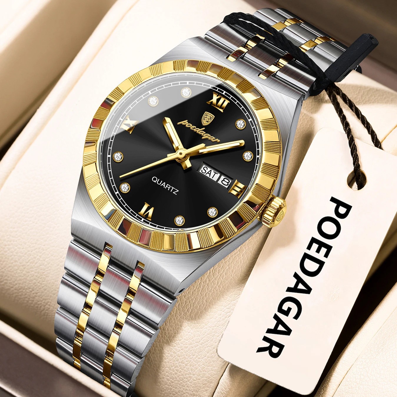 POEDAGAR Women Luxury Watch Quartz Stainless Steel Waterproof Week Date